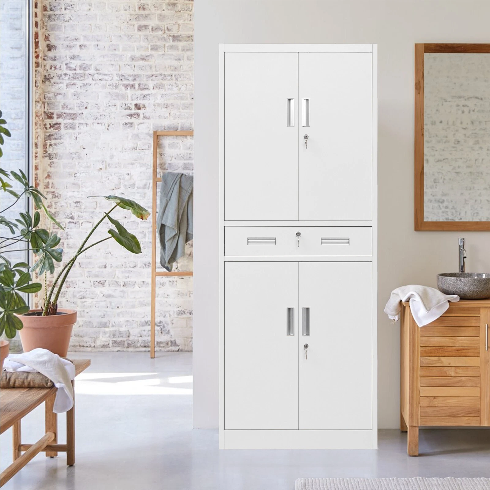 Gabinetes de almacenamiento de metal con cajones y estantes ajustables, gabinete de almacenamiento con cerradura