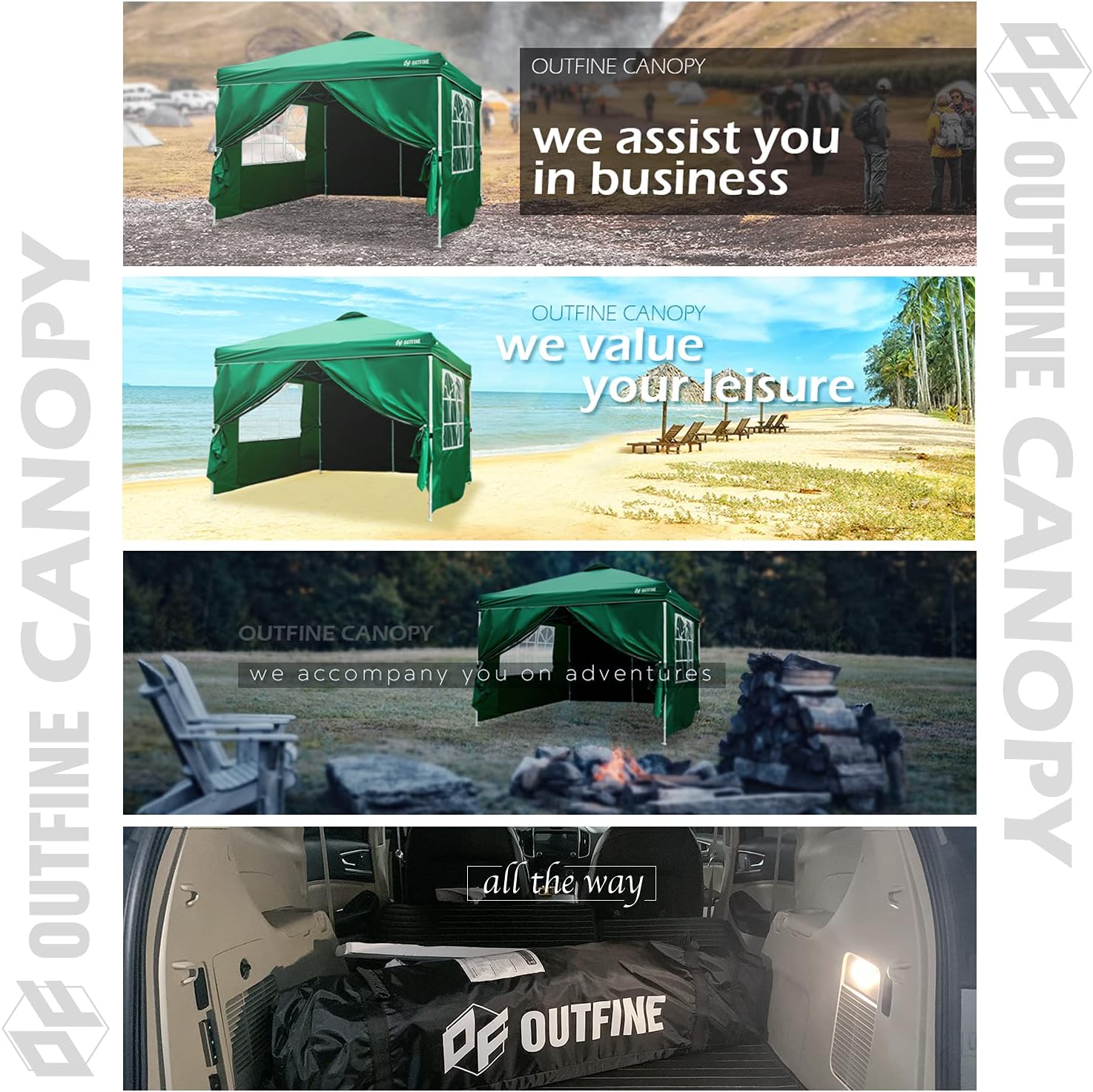 OUTFINE - Toldo desplegable de 10 x 10 pies, para cenador instantáneo, totalmente impermeable, toldos para fiestas al aire última intervensión con 4 paredes laterales extraíbles, estacas x 8, cuerdas x 4 (negro, 10 x 10 pies)