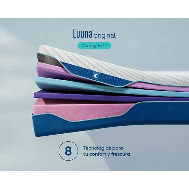 Colchón Queen Size Luuna Original Suave Cooling Tech, con 8 tecnologías, Colchón Memory Foam, Colchones de Espuma, Colchón en Caja Queen Size, Hecho en México blanco Queen Size