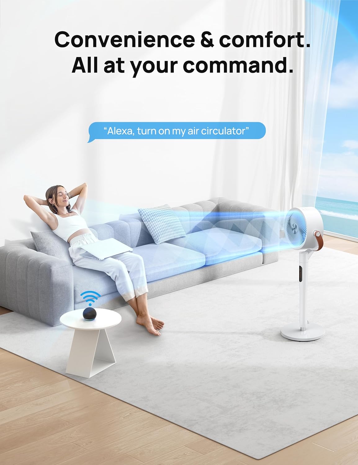 Dreo Pedestal Fan with Remote, PolyFan 513S, 43'' Quiet Standing Fan for Home Bedroom, 120°+105° Smart Oscillating Floor Fans with Wi-Fi/Voice Control, Works with Alexa/Google, 6 Modes, 8 Speeds