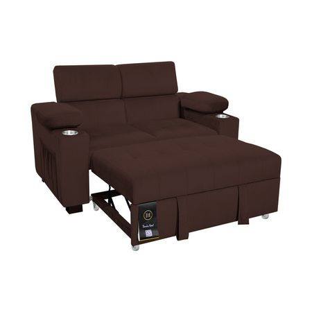 Sofá Cama Baltimore con Porta Vasos y Bolsillos Laterales 2 plz Gris Claro