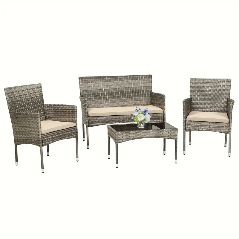 Muebles de patio de mimbre para exteriores, sillas de mimbre de ratán PE con mesa Juego de muebles de conversación para patio, piscina o relajación en el patio trasero, mesas y sillas de ratán de 3 piezas y 4 piezas