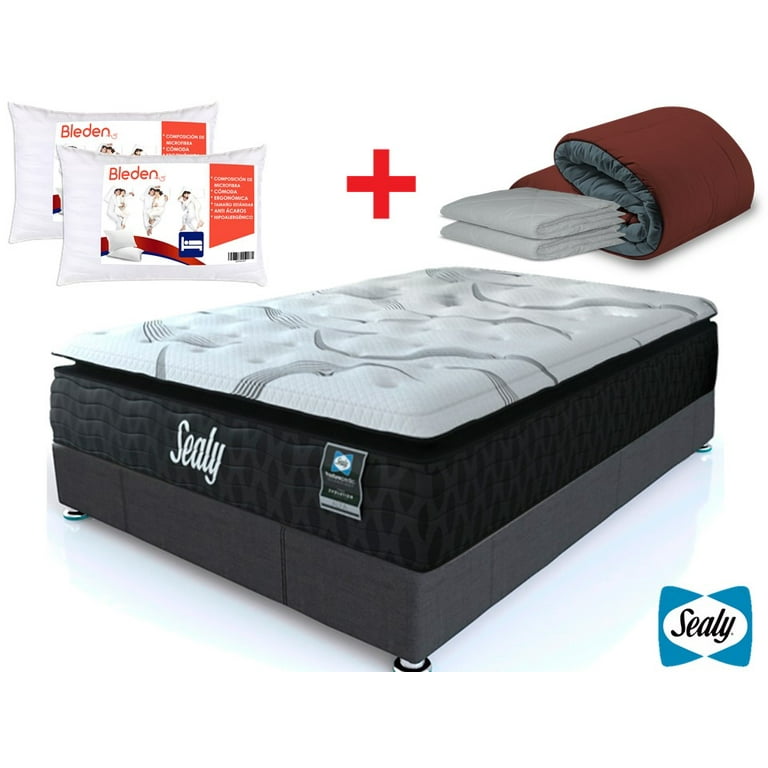 Colchón Rit Matrimonial + Box Matrimonial + Edredón + 2 Almohadas Línea Bleden + 2 fundas Sealy Ortopédico Evolution
