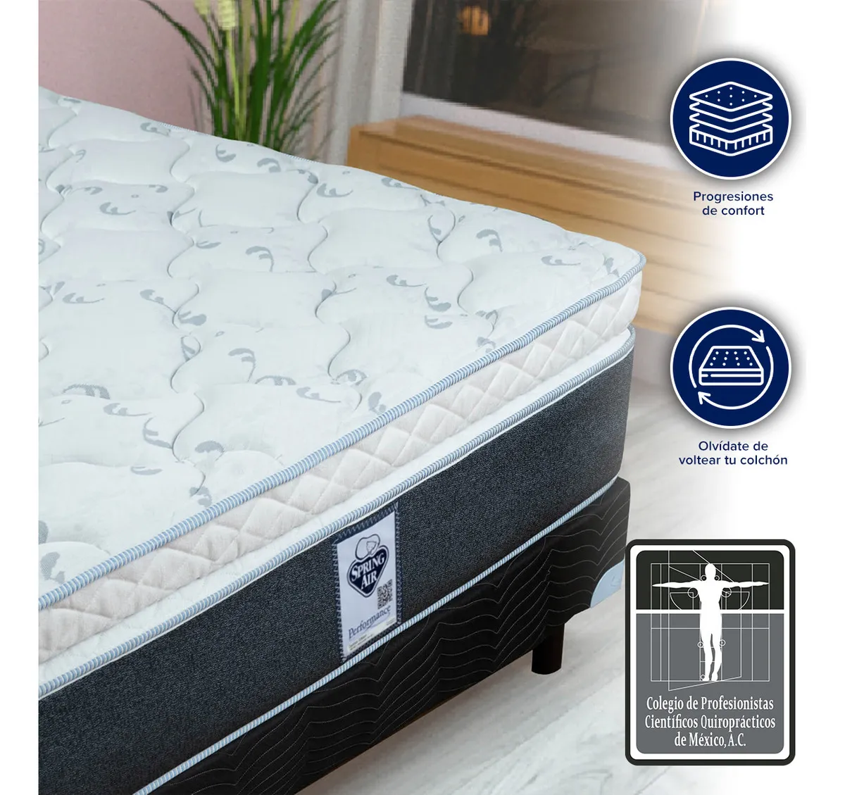 Colchón Spring Air Tecnología Performance Colchón Ortopédico de Firmeza Media 33 cm de Altura