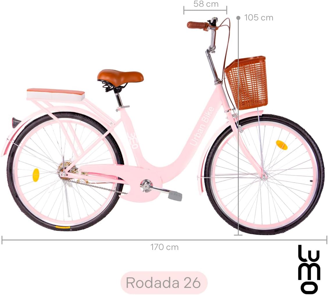 LUMO HOME Bicicleta Urbana Retro, Bicicleta Rodada 26, Marco y Estructura de Acero con Canasta para Bicicleta, Diseño Clásico Vintage, Pie de Apoyo, Bicicleta Adulto