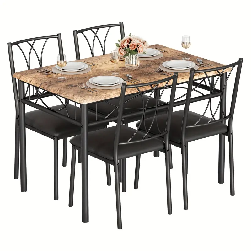 Juego de mesa de comedor para 4 personas, juego de mesa y sillas de comedor de cocina de 5 piezas, juego de muebles de mesa de comedor, adecuado para apartamentos de cocina