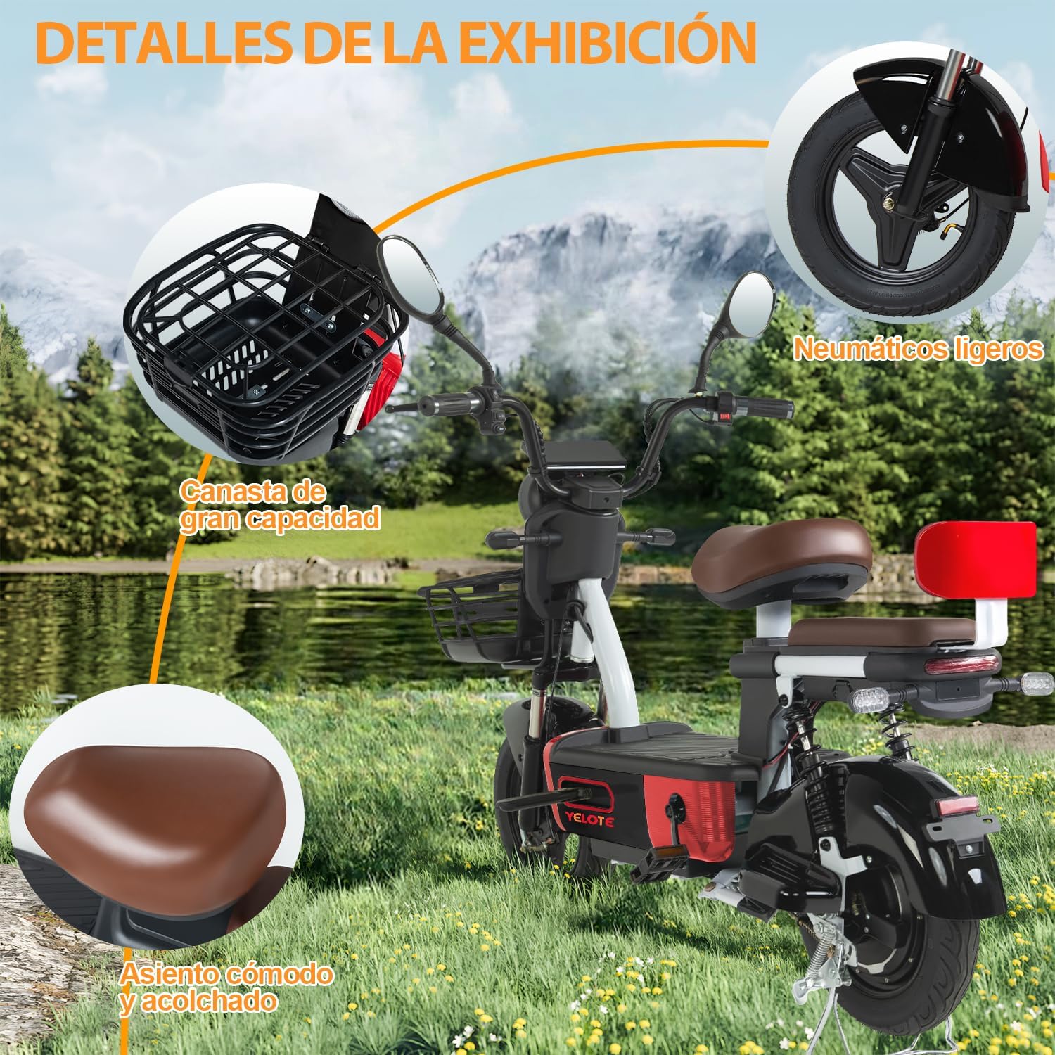 YELOTE Bicicleta Electrica Moto Electrica Velocidad Máxima 35KM/H,Autonomía 40-45KM,Baterías de Gran Capacidad de 20AH con Alarma