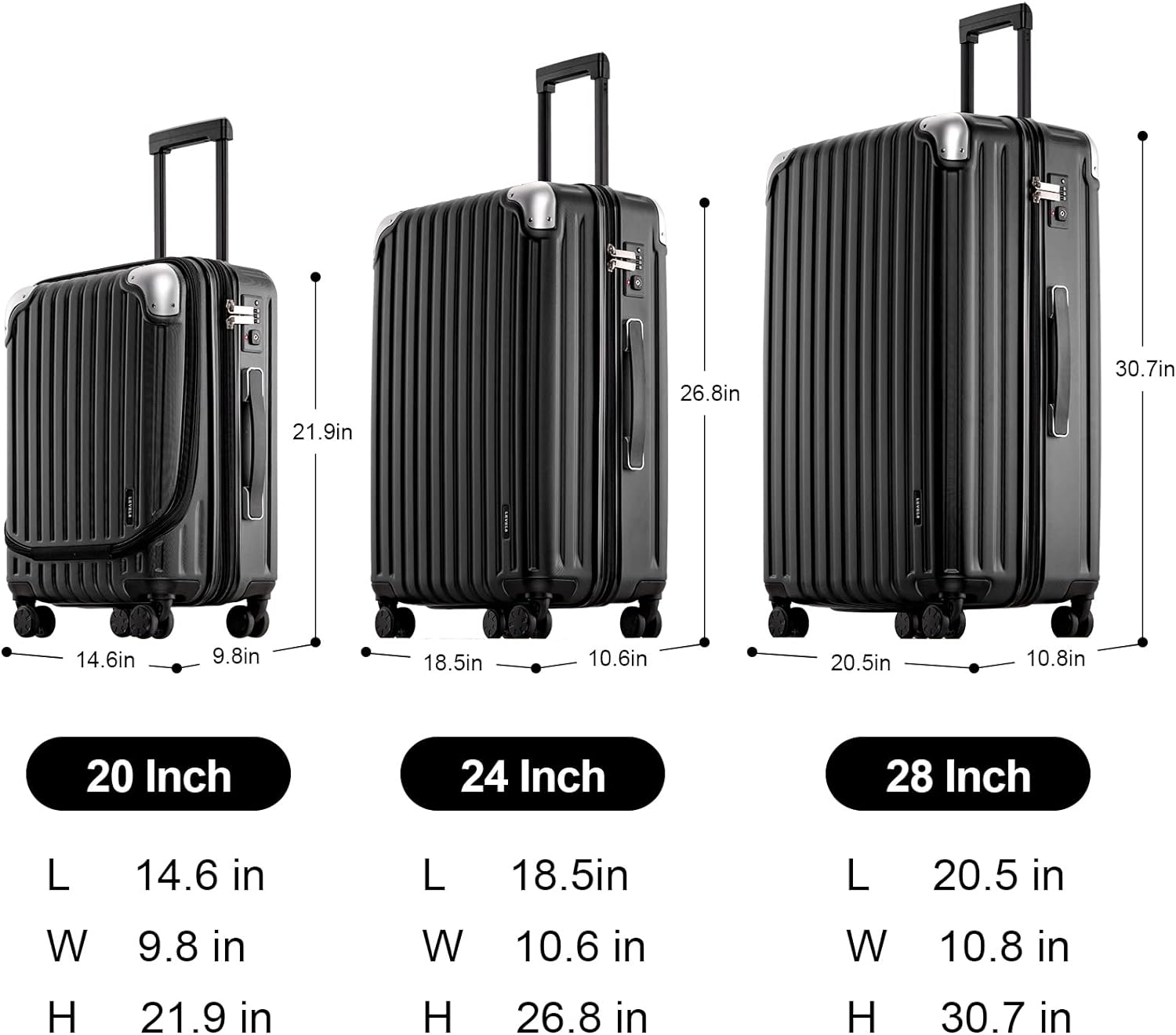 LEVEL8 Grace Maletas de Viaje, 20" Equipaje Expandible, Maletas de Mano con Bolsillo Frontal, con Ruedas Spinner y Cerradura Tsa, Gris