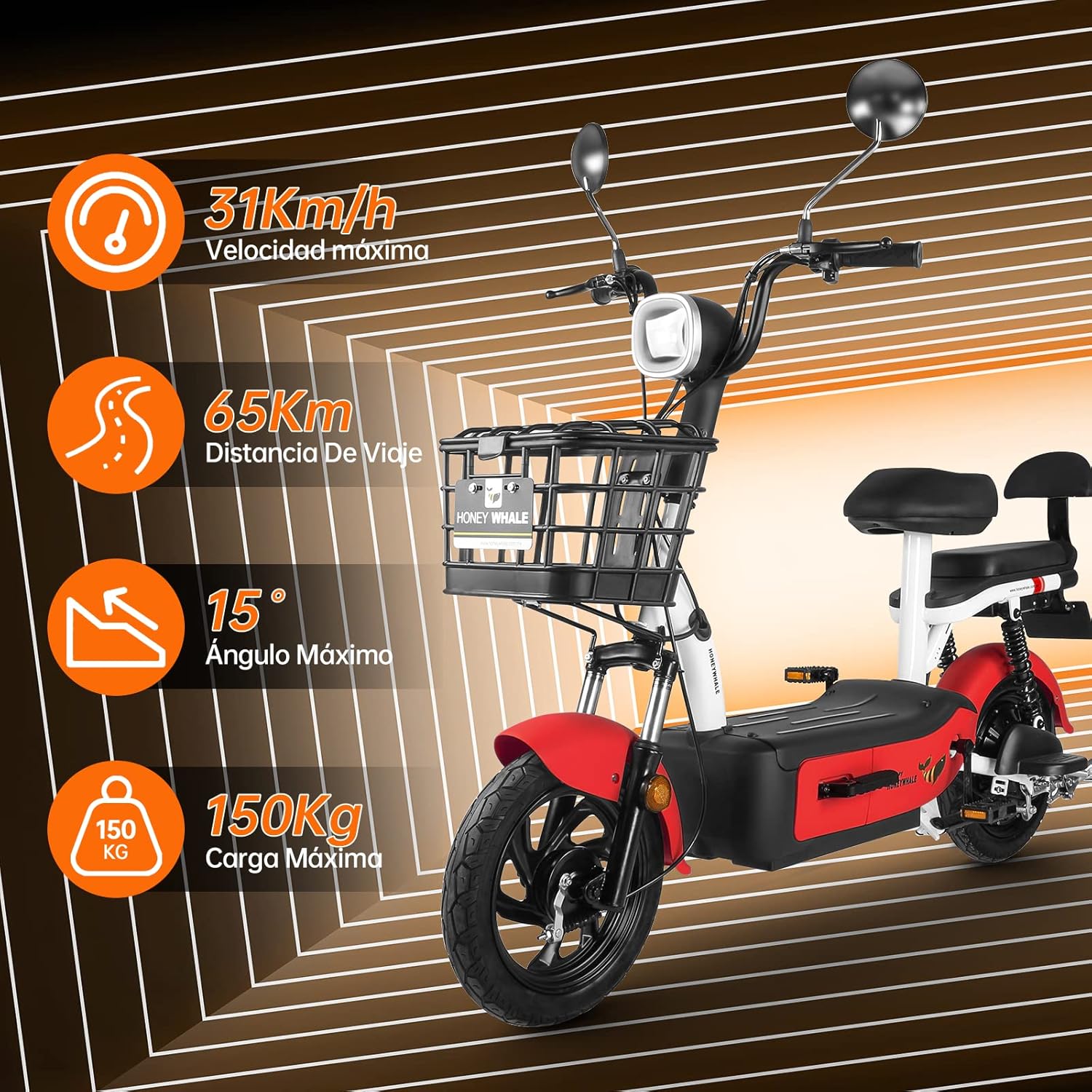 HONEYWHALE U1s Bicicleta Electrica para Adultos, Bicimoto Eléctrica con Alarma, Máxima del Motor 650W, Velocidad Máxima 31KM/H, Autonomía 60-65KM, Baterías de Gran Capacidad de 20AH, Dos Asientos