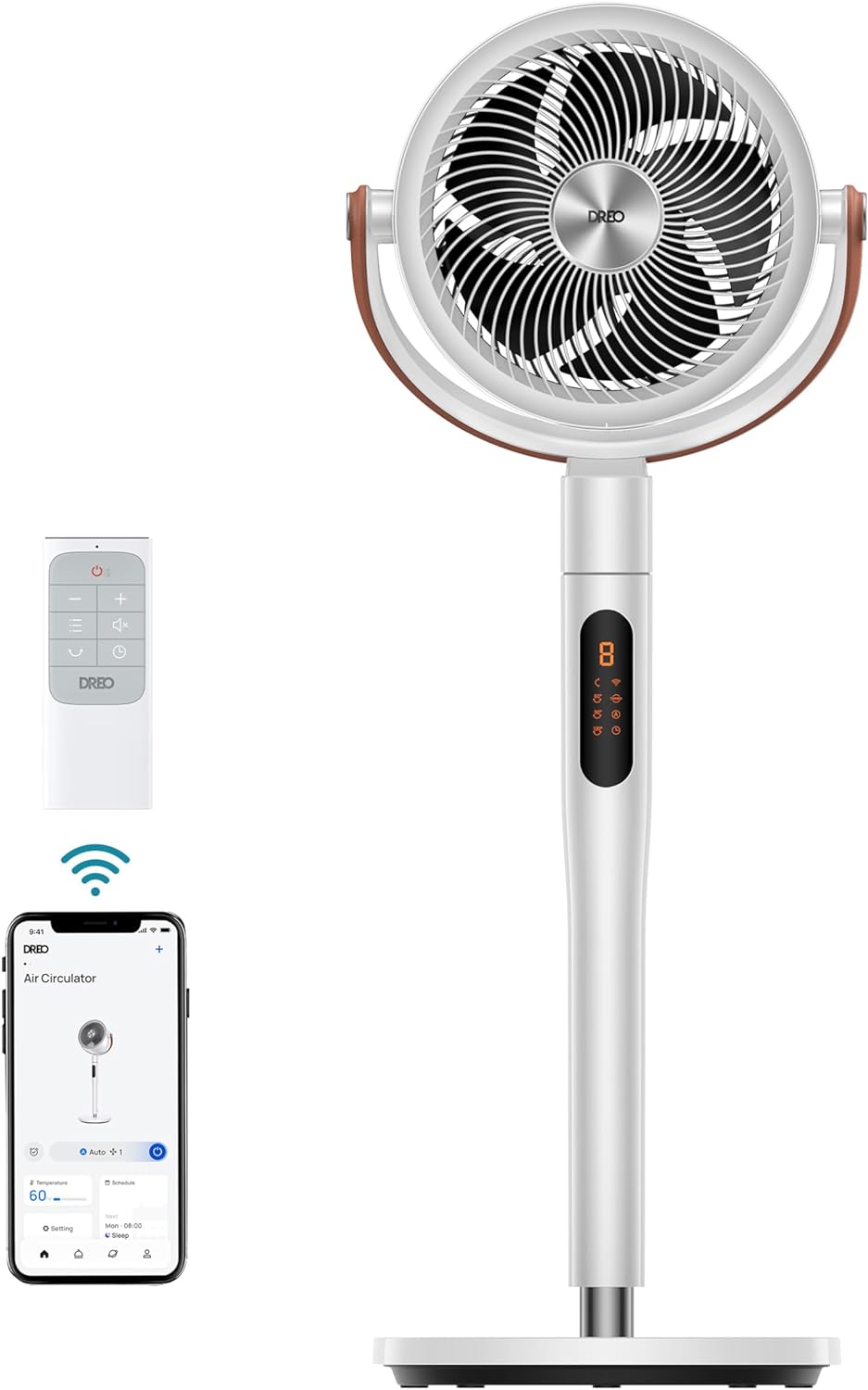Dreo Pedestal Fan with Remote, PolyFan 513S, 43'' Quiet Standing Fan for Home Bedroom, 120°+105° Smart Oscillating Floor Fans with Wi-Fi/Voice Control, Works with Alexa/Google, 6 Modes, 8 Speeds