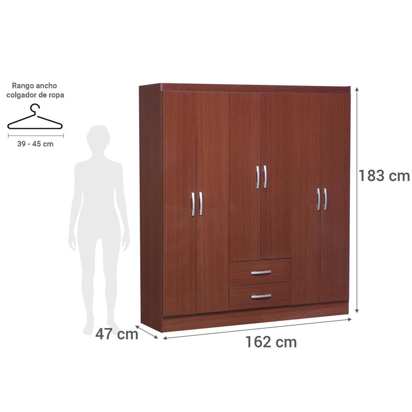 Closet Caoba 6 puertas 2 cajones