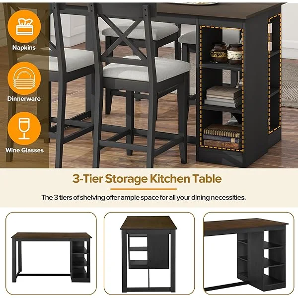 Juego de mesa de comedor de altura de mostrador con 4 sillas