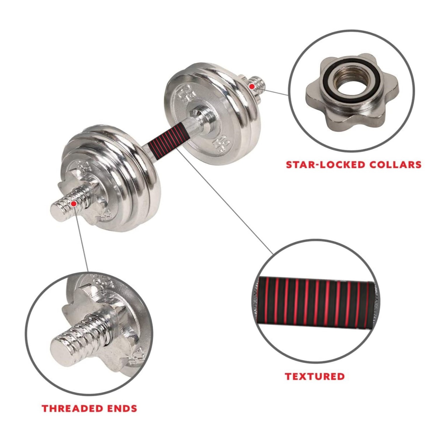 Set De Mancuernas 30 kg Acero Cromadas Barra y Maletín