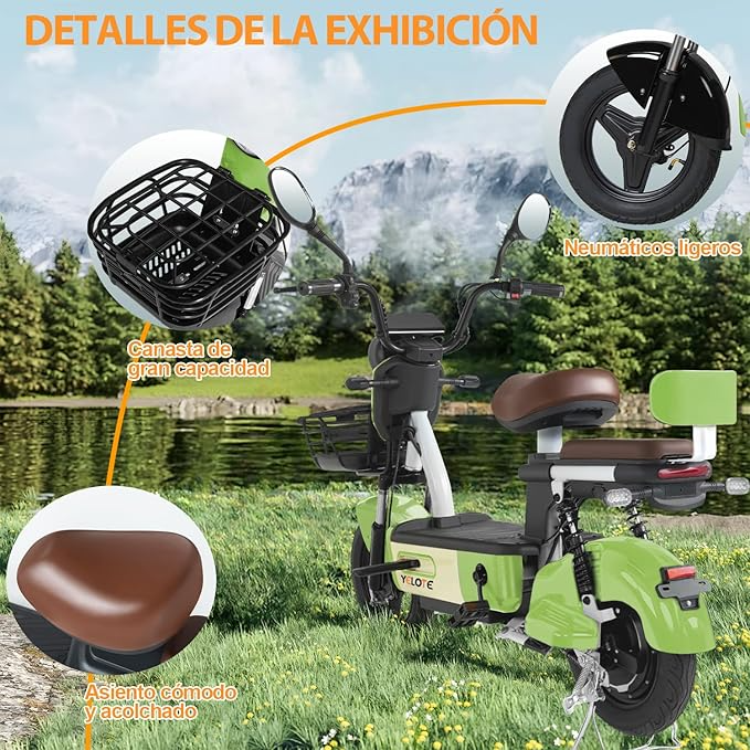 YELOTE Bicicleta Electrica Moto Electrica Velocidad Máxima 35KM/H,Autonomía 40-45KM,Baterías de Gran Capacidad de 20AH con Alarma