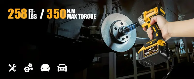 Llave de impacto inalámbrica  , 21V 1/2   2600RPM, controlador de impacto de potencia sin escobillas, par 258 pies-  350N.m, con 2x2.6Ah batería, cargador, 6 enchufes y accesorios completos, pistola de impacto eléctrica para automóvil y hogar detalles 1