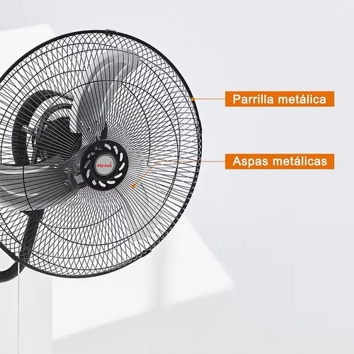 Ventilador Pared 18 Pulgadas Mytek 3196 Metálico/360° Oscil. Estructura Negro Aspas Plateado