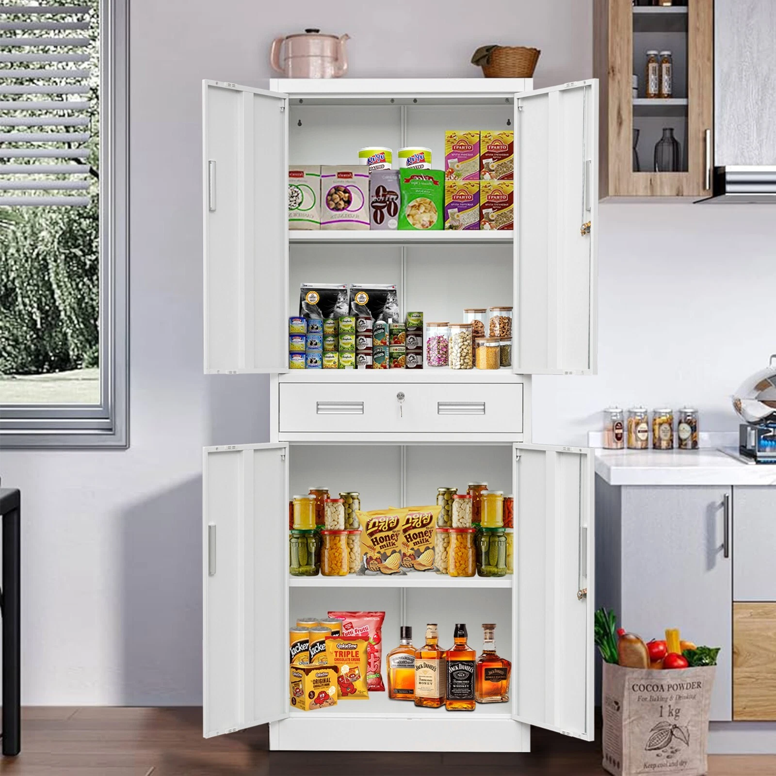 Gabinetes de almacenamiento de metal con cajones y estantes ajustables, gabinete de almacenamiento con cerradura