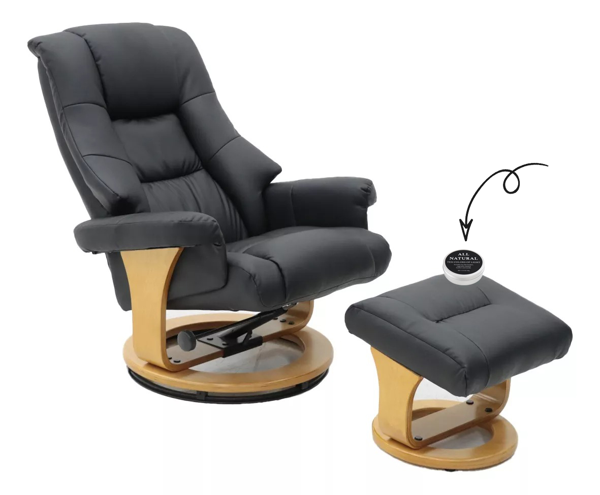 Sillon Reclinable Elegante Giratorio Otoman Taburete Vanlig Color Beige Diseño De La Tela Lujo Vinipiel