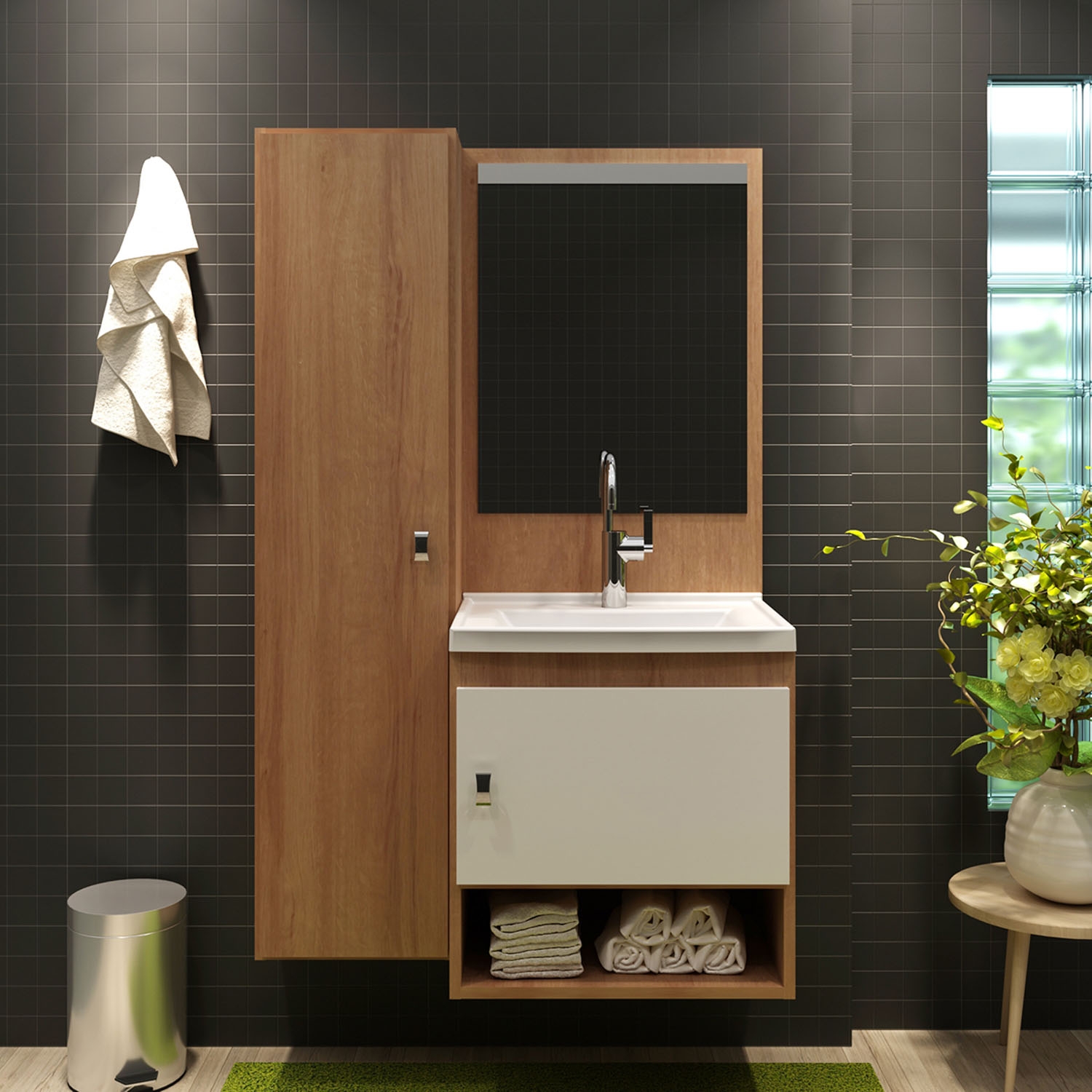 Mueble Baño Aereo Almendra/Blanco Tecnomobili