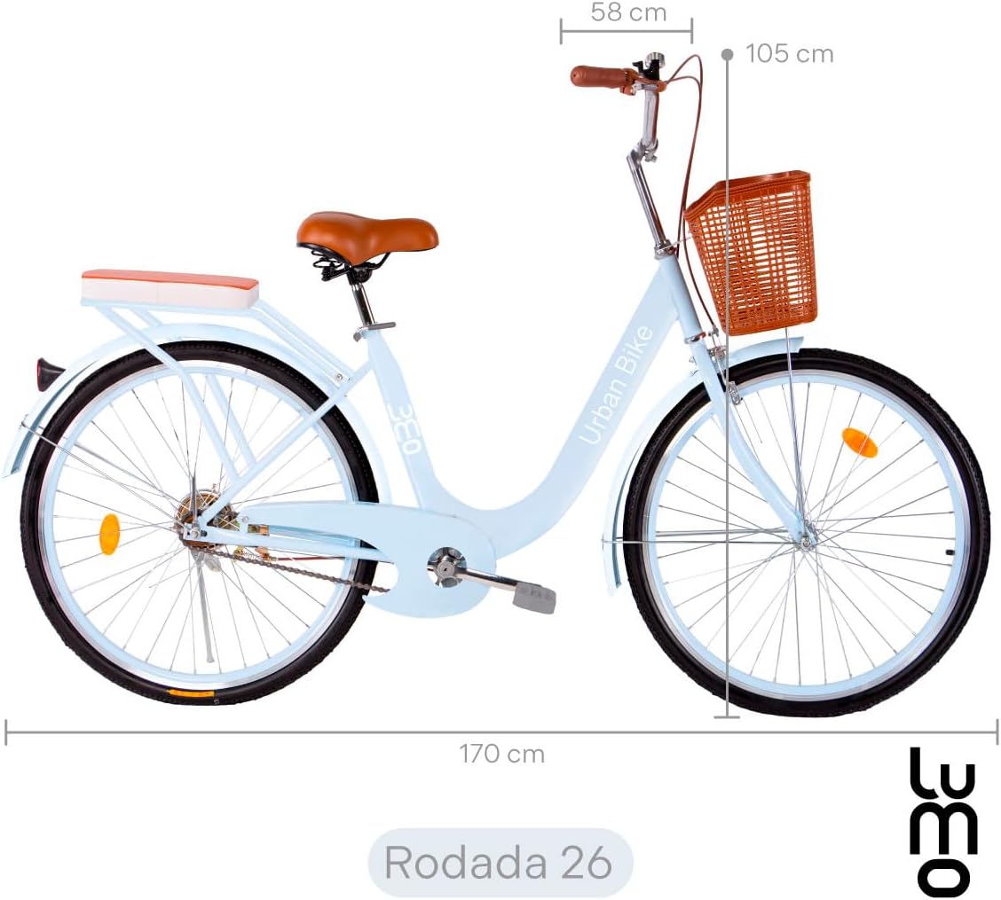 LUMO HOME Bicicleta Urbana Retro, Bicicleta Rodada 26, Marco y Estructura de Acero con Canasta para Bicicleta, Diseño Clásico Vintage, Pie de Apoyo, Bicicleta Adulto