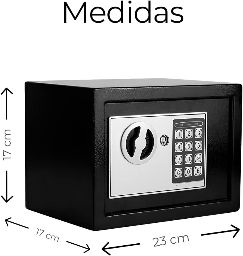 Raganet, Caja fuerte de Seguridad Digital de Contraseña, Acero Reforzado, Medidas: 23cm X 17cm X 17cm, Incluye 2 llaves, Montaje de pared y Baterias