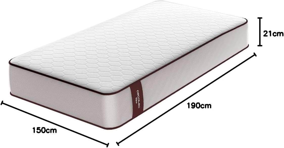 Cecotec Colchón Viscoelástico Flow PureVital 1900 Medida 90x190. Multicapa, Altura 21cm, Firmeza Alta, Núcleo FoamVital, Doble Cara Dual System para Invierno y Verano