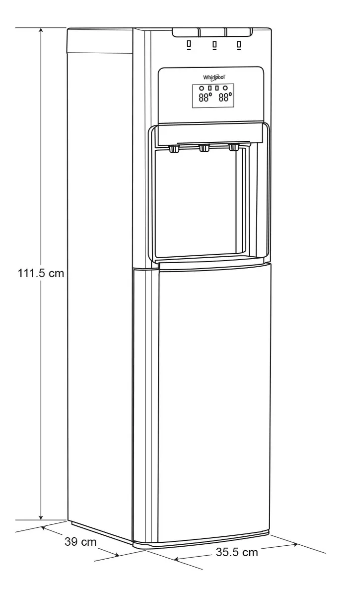 Dispensador De Agua Whirlpool Wk5915bd Enfriador Garrafon Oculto Despachador 3 Llaves Fria Caliente Templada 19l Gris Electrico 110v