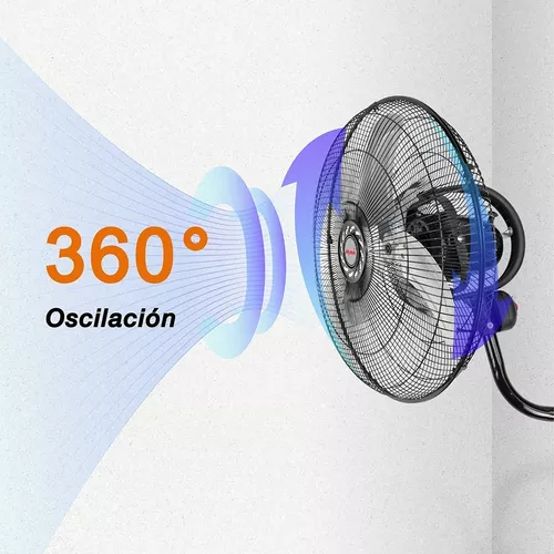 Ventilador Pared 18 Pulgadas Mytek 3196 Metálico/360° Oscil. Estructura Negro Aspas Plateado