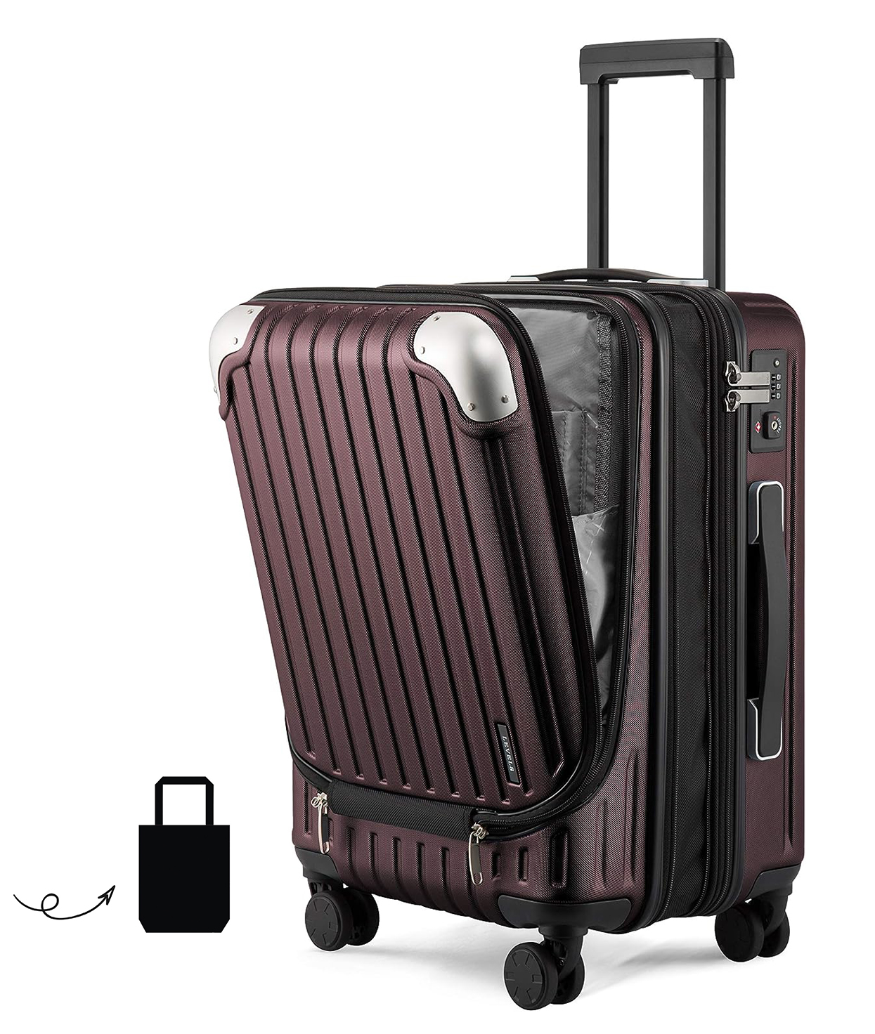 LEVEL8 Grace Maletas de Viaje, 20" Equipaje Expandible, Maletas de Mano con Bolsillo Frontal, con Ruedas Spinner y Cerradura Tsa, Gris