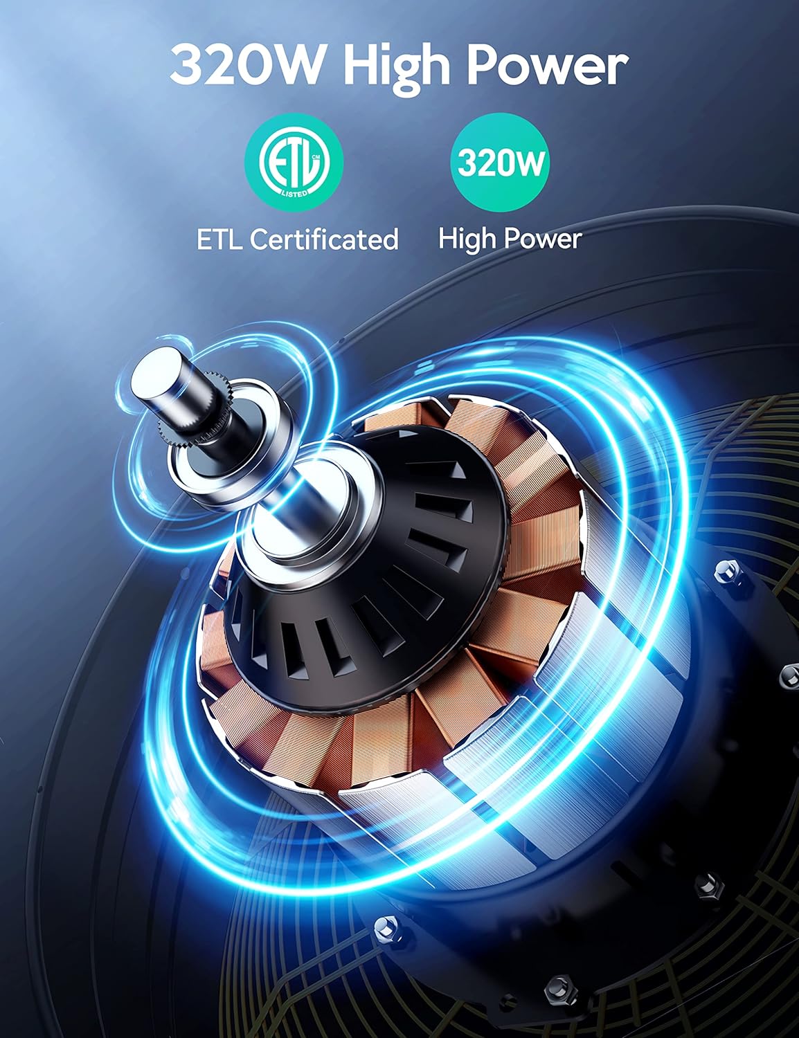 VAGKRI Ventilador Industrial de Tambor de 24 Pulgadas, Ventilador de Piso de Alta Velocidad de 320W, Circulador de Aire Metálico de 3 Velocidades para Trabajo Pesado, Inclinación de 360° con Mango