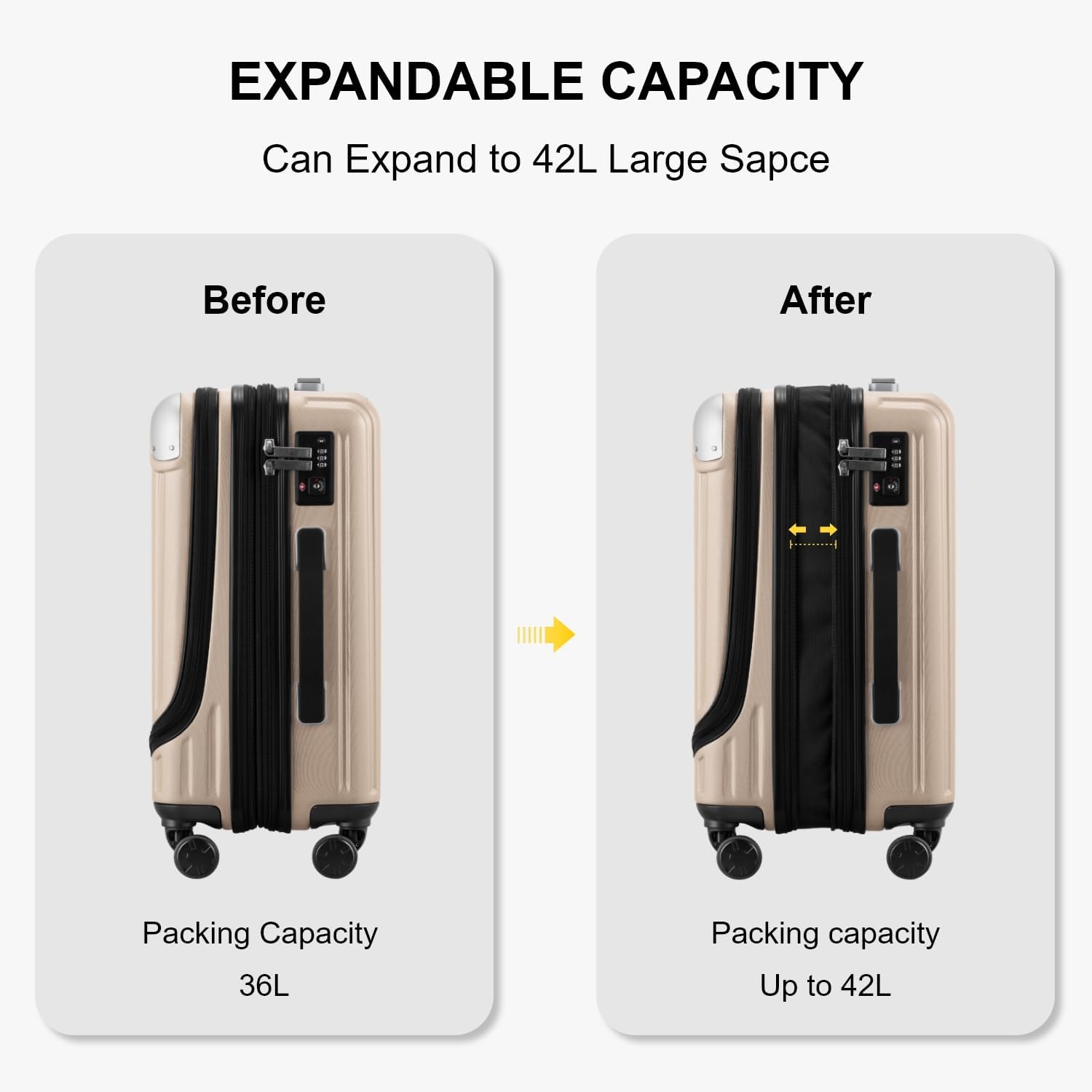 LEVEL8 Grace Maletas de Viaje, 20" Equipaje Expandible, Maletas de Mano con Bolsillo Frontal, con Ruedas Spinner y Cerradura Tsa, Gris
