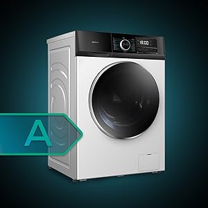 Lavadora de carga frontal de 7 Kg blanca, 1400 rpm, motor inverter plus, vapor y clase A