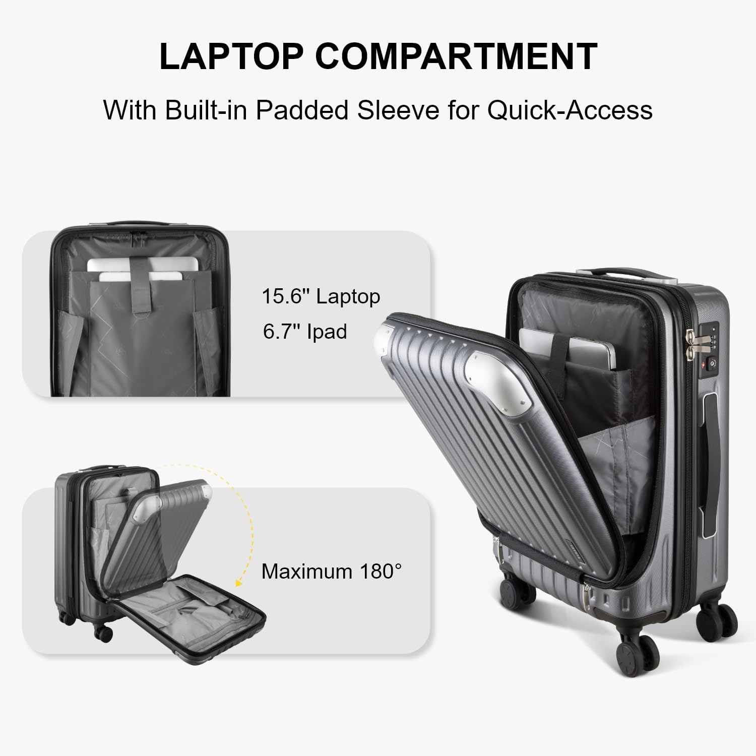 LEVEL8 Grace Maletas de Viaje, 20" Equipaje Expandible, Maletas de Mano con Bolsillo Frontal, con Ruedas Spinner y Cerradura Tsa, Gris