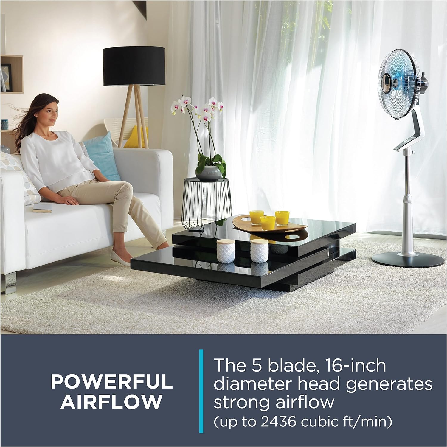 Rowenta Turbo Silence Standing Floor Fan with Remote 53 Inches Ultra Quiet Fan Oscillating, Portable, 5 Speeds, Indoor, Refresh Up to 23-Feet VU5670,Silver