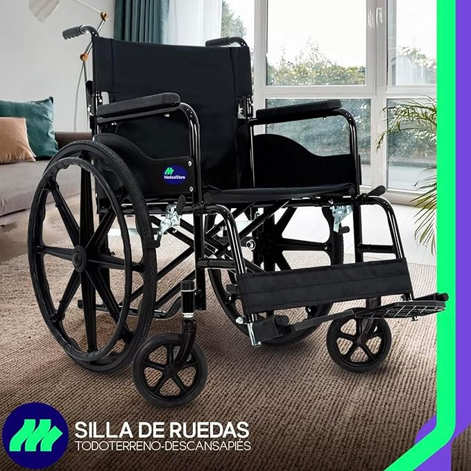 MEDICAL STORE Silla De Ruedas Ligera Adulto Mayor Todo Terreno Traslado Plegable Compacta Con Freno De Mano Rehabilitación Con Descansa Pies Abatible
