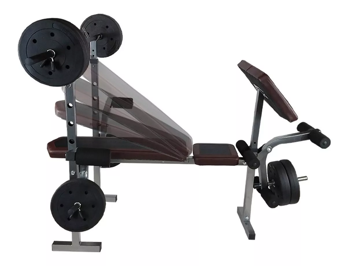 Banco Multiposiciones Kit Discos Gym Pesas Ejercicio Barra