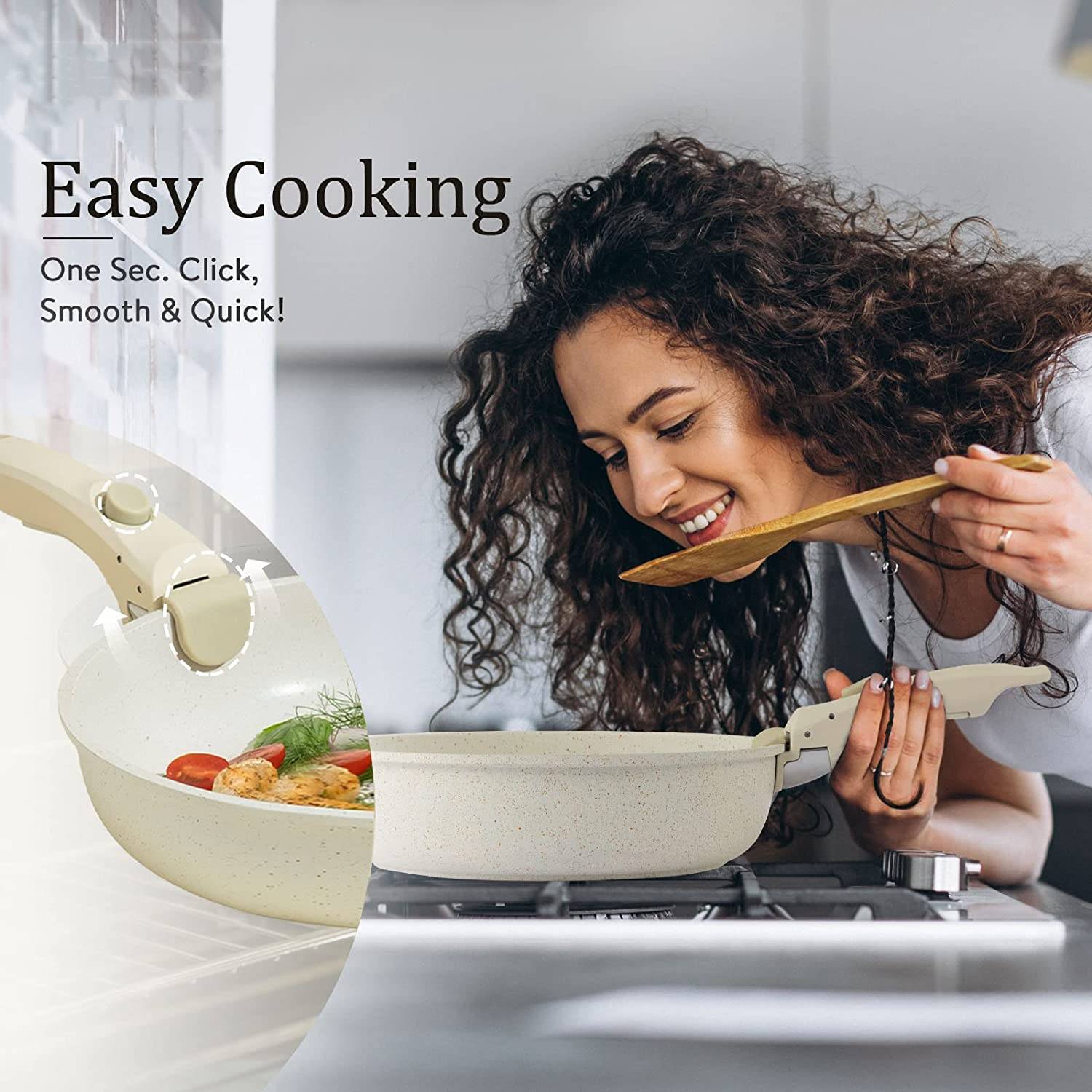 Juego de ollas y sartenes de 11 piezas., Nonstick Cookware Set Detachable Handle, Induction Kitchen Cookware Sets Non Stick with Removable Handle, RV Cookware Set, Oven Safe