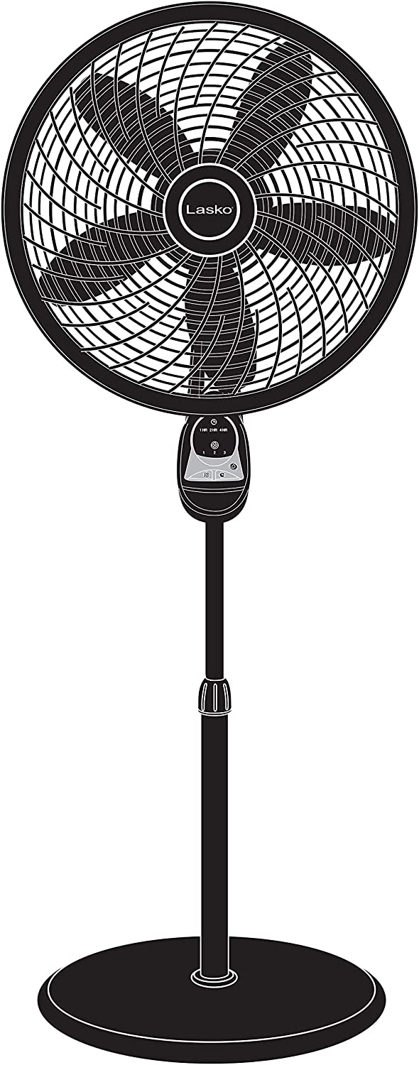 Lasko Oscillating Cyclone Pedestal Fan, Adjustable Height, Timer, Remote Control, 3 Speeds, for Bedroom, Living Room, Home Office, 18", Black, 1843