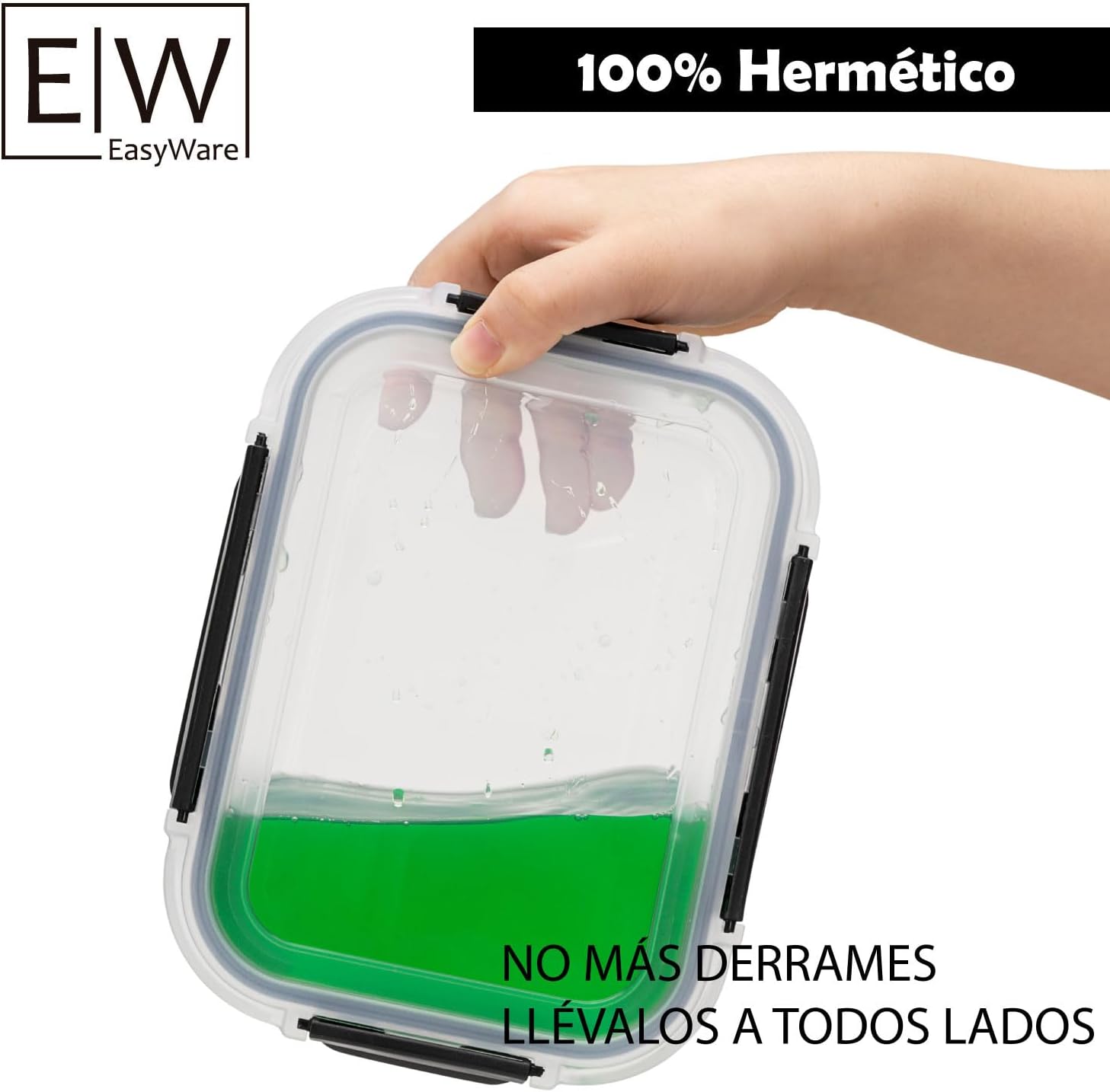 EasyWare JUEGO DE RECIPIENTES DE VIDRIO HERMÉTICO, CONTENEDORES Para Alimentos con Tapas Cierre Fácil, Refractarios para Cocina, Horno, Refrigerador Congelador (JUEGO 10 RECIPIENTES (20 PZ))