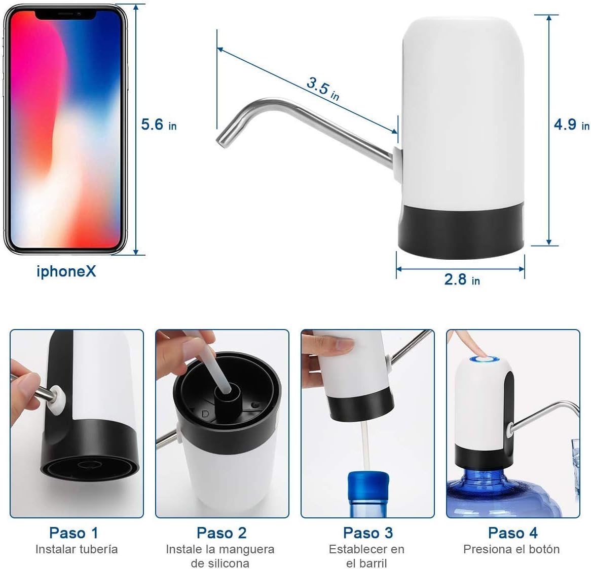 TECHVIDA Dispensador de Agua Automático Botella Recargable Agua Potable Bomba de Agua Potable Eléctrica Inalámbrica Bombeo Rápido Botella de Galón Universal Interruptor de Dispensador de la Bomba de Agua
