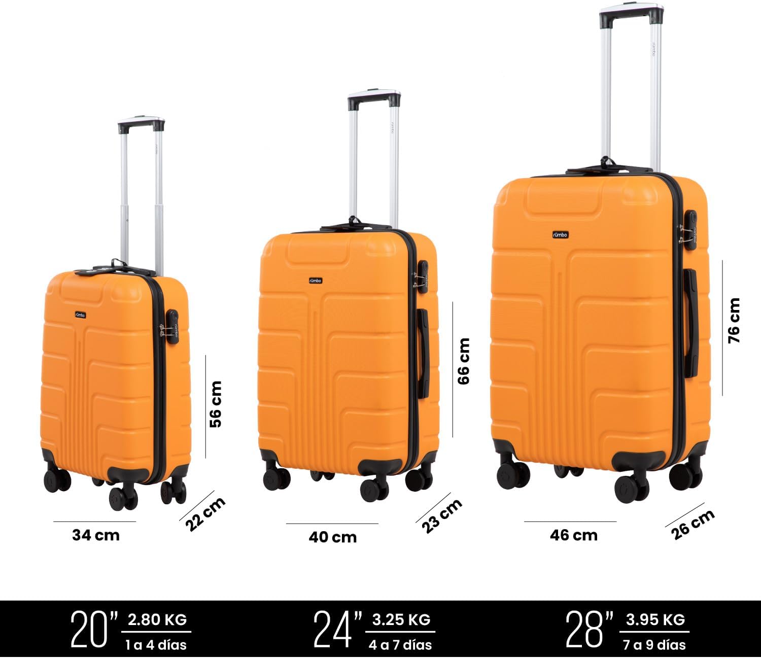 RUMBO | Juego de Maletas De Viaje Rígidas 4 Pzas – Maletas ABS Resistente Gris Plata – Ruedas Giratorias 360°