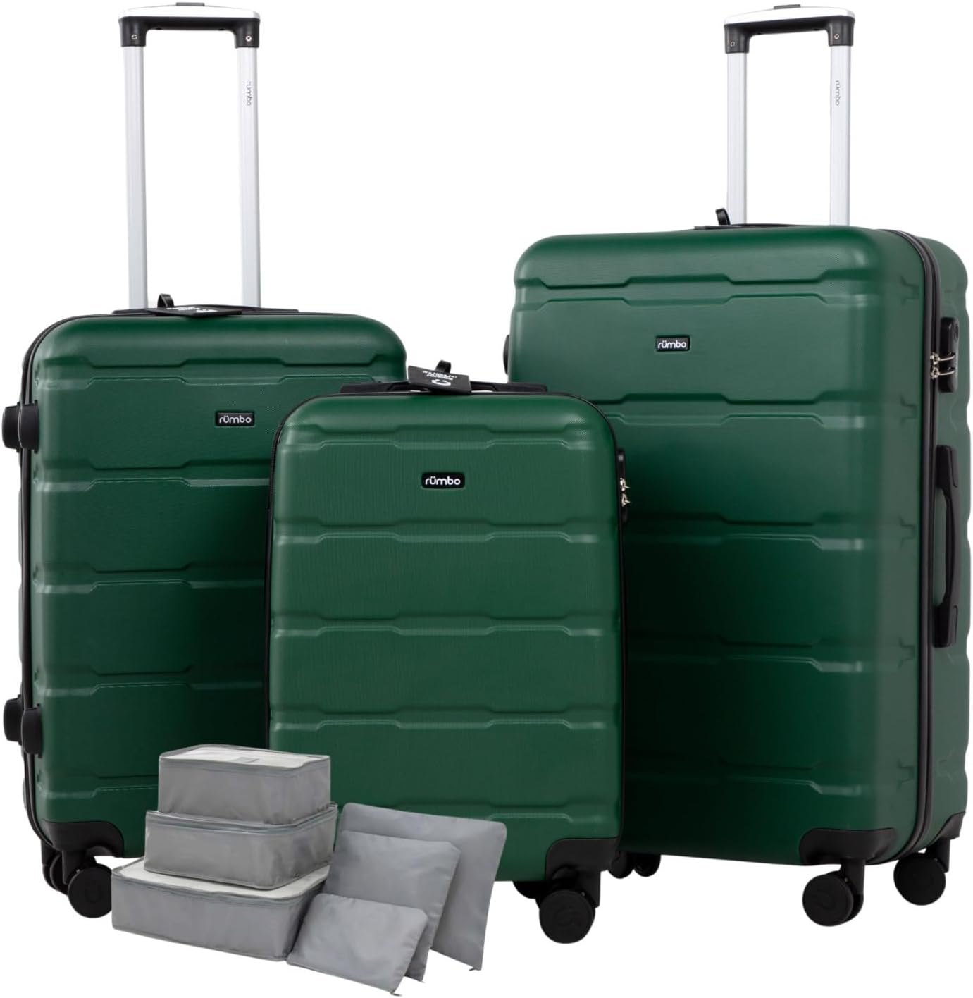 RUMBO | Juego de Maletas De Viaje Rígidas 4 Pzas – Maletas ABS Resistente Gris Plata – Ruedas Giratorias 360°