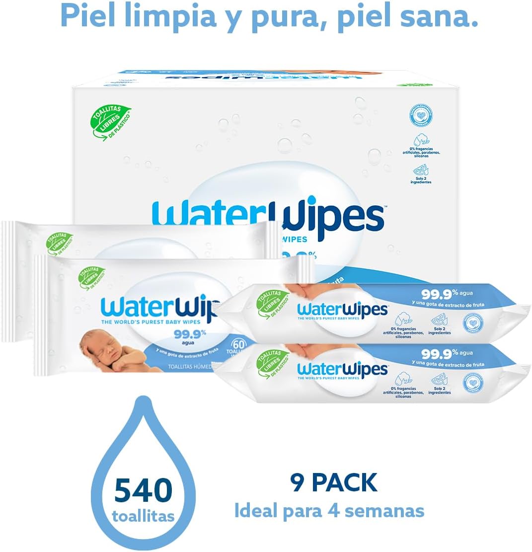 WaterWipes, Toallitas Húmedas para Bebé, 540 Toallitas, Color Blanco
