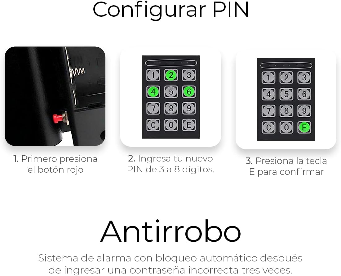 Raganet, Caja fuerte de Seguridad Digital de Contraseña, Acero Reforzado, Medidas: 23cm X 17cm X 17cm, Incluye 2 llaves, Montaje de pared y Baterias