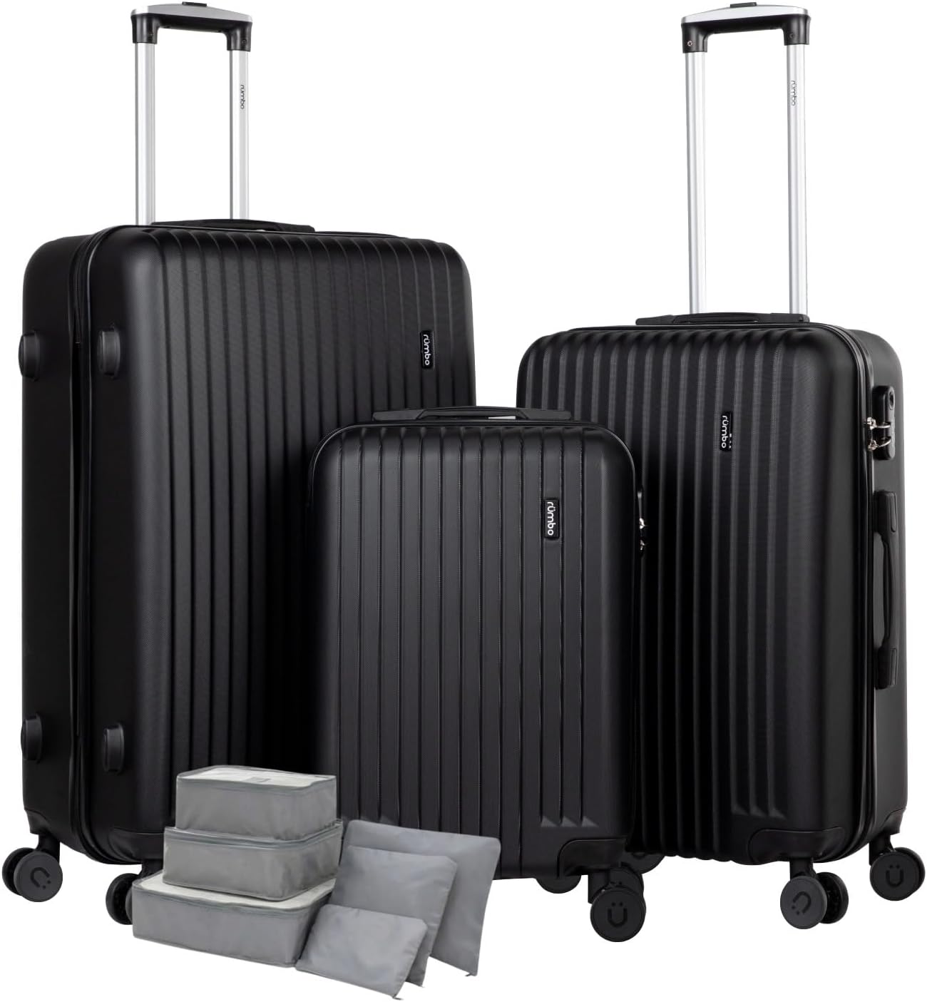 RUMBO | Juego de Maletas De Viaje Rígidas 4 Pzas – Maletas ABS Resistente Gris Plata – Ruedas Giratorias 360°