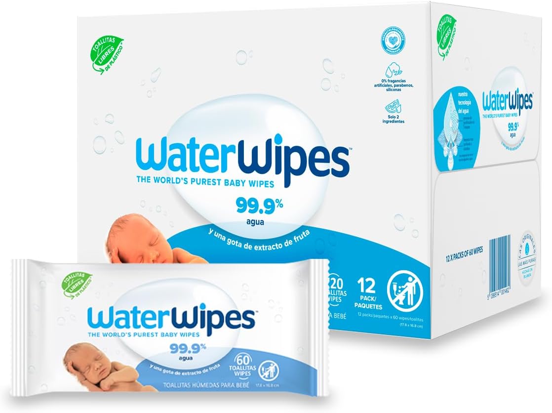 WaterWipes, Toallitas Húmedas para Bebé, 540 Toallitas, Color Blanco