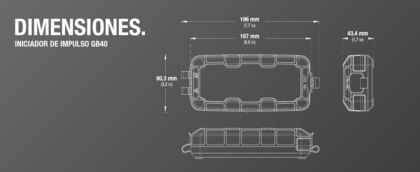 Dimensiones. Las dimensiones del auxiliar de arranque GB40.