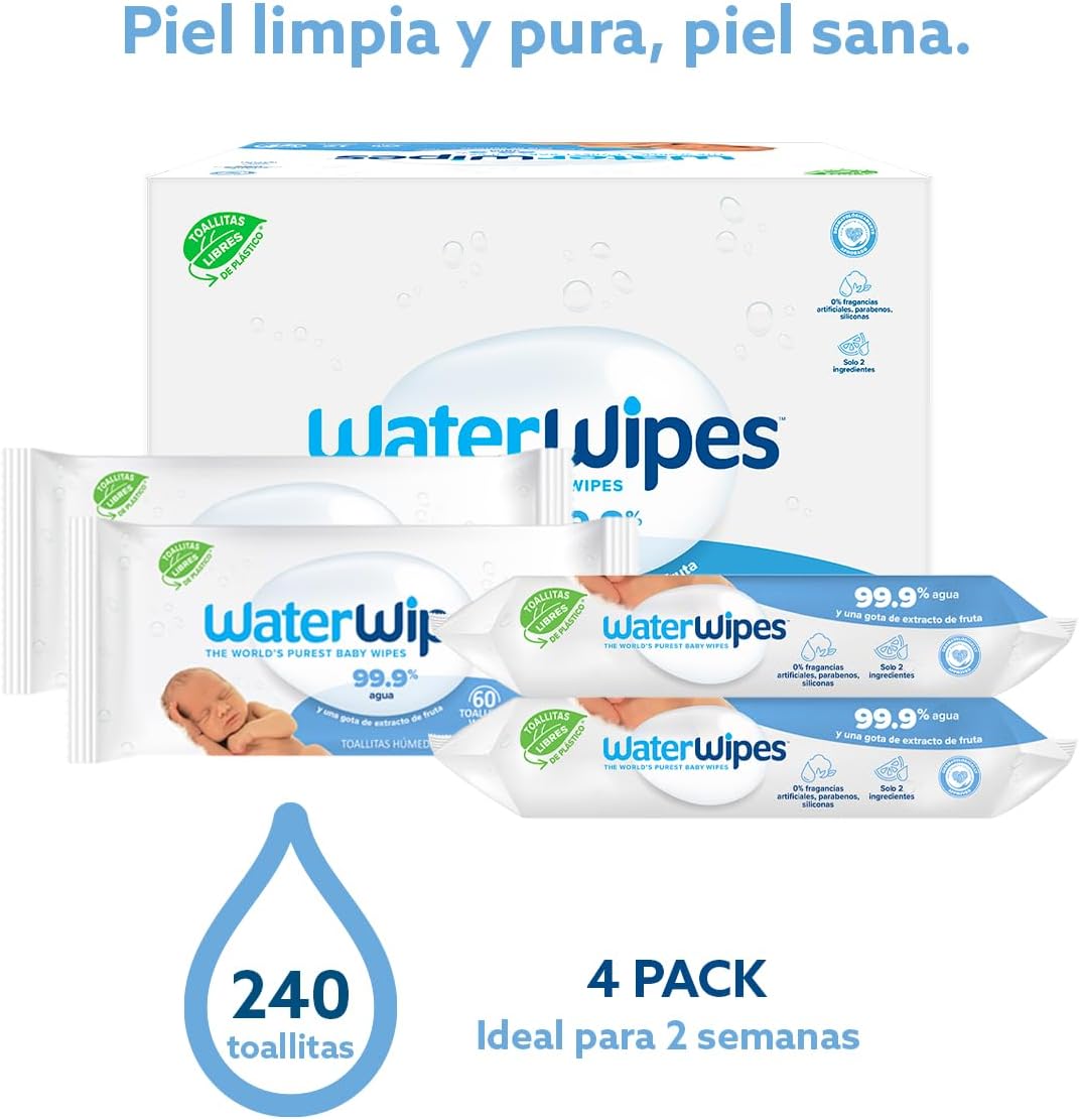WaterWipes, Toallitas Húmedas para Bebé, 540 Toallitas, Color Blanco