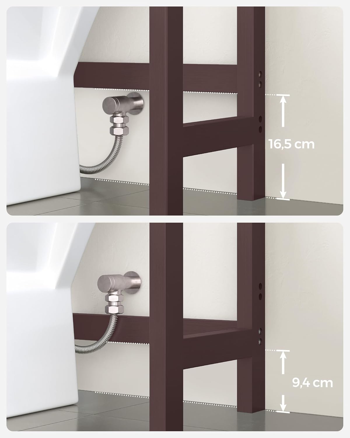 SONGMICS Mueble para Inodoro, Estante sobre Inodoro, Estantería de 3 Niveles, Estante Ajustable, Blanco Nube MBTS01WT