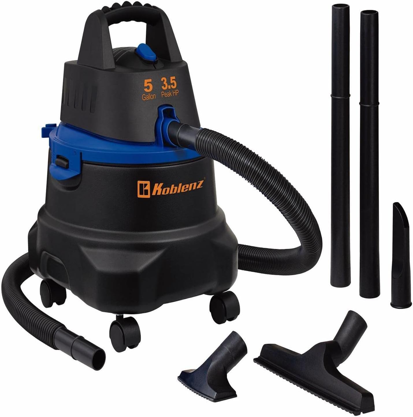 Koblenz WD-5 MA - Aspiradora Seco Mojado 3 en 1 con Sistema de Expulsión de Aire, Cable eléctrico y Accesorios, Tanque con Capacidad de 5 galones y Motor de 3.5 HP